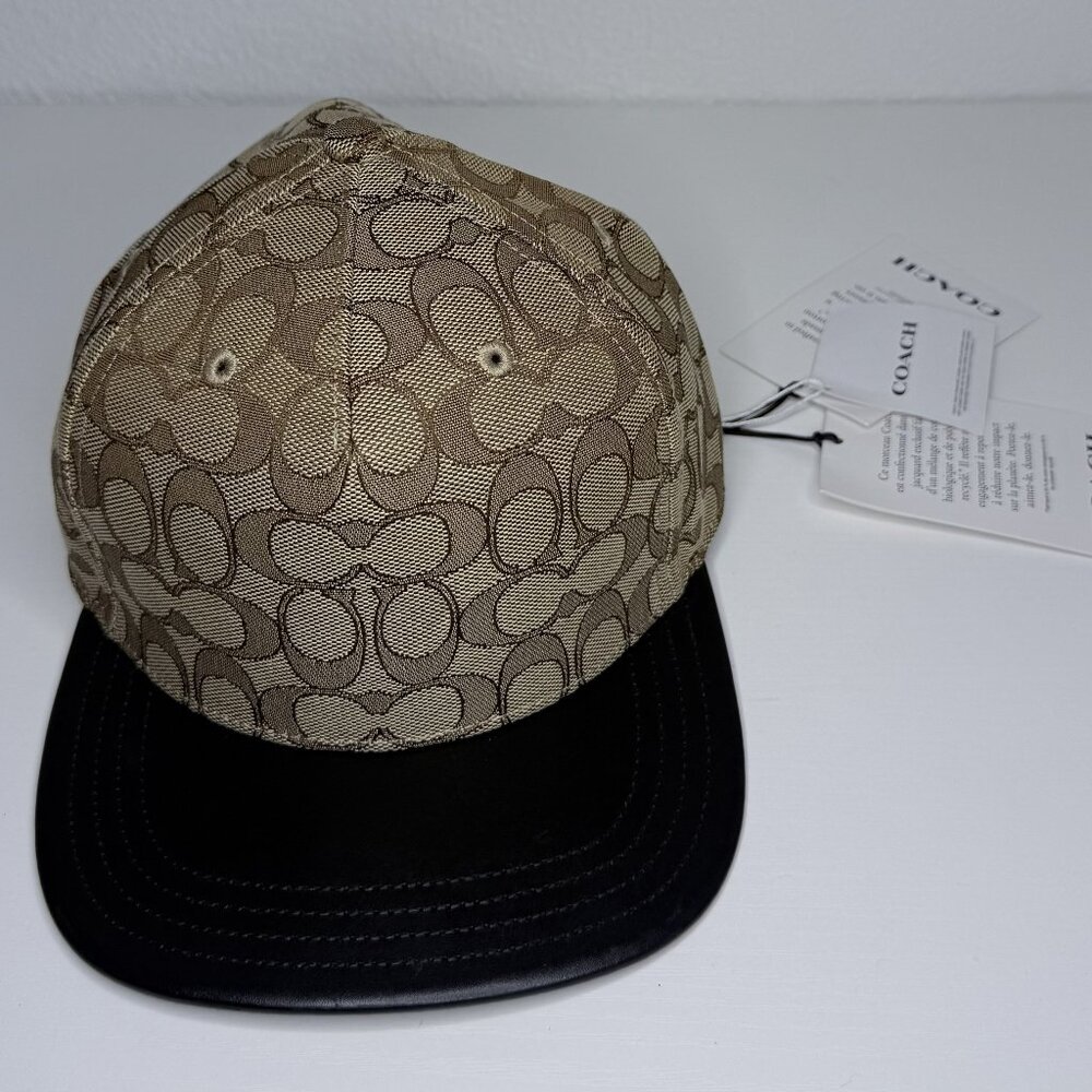 Coach Signature Canvas Baseball Cap Hat Khaki Black Adjustable NWT